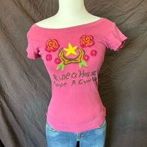 Pink Save a Horse Embroidered Tee